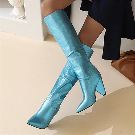 2021New women boots pointed toe stiletto high heels boots sexy knee high boots women nightclub boots Big size 34-45