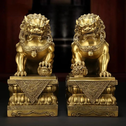 2pcs Attracting Wealth Pure Copper Lion Ornaments Feng Shui Decoration Home Living Room Bedroom Office Figurines